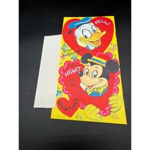 Vintage Walt Disney Valentine Card Donald Duck and Mickey Mouse 1960s w Envelope